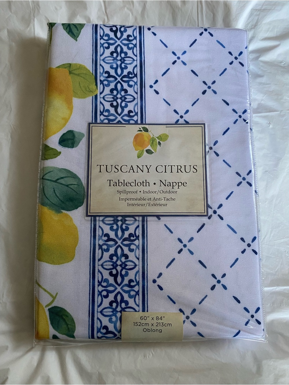 NEW! Tuscany Citrus Tablecloth - Lemon & Blue Tile Print